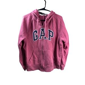GAP Womens Full Zip Hoodie Sweatshirt Pullover Pink Collegiate Logo Medium
